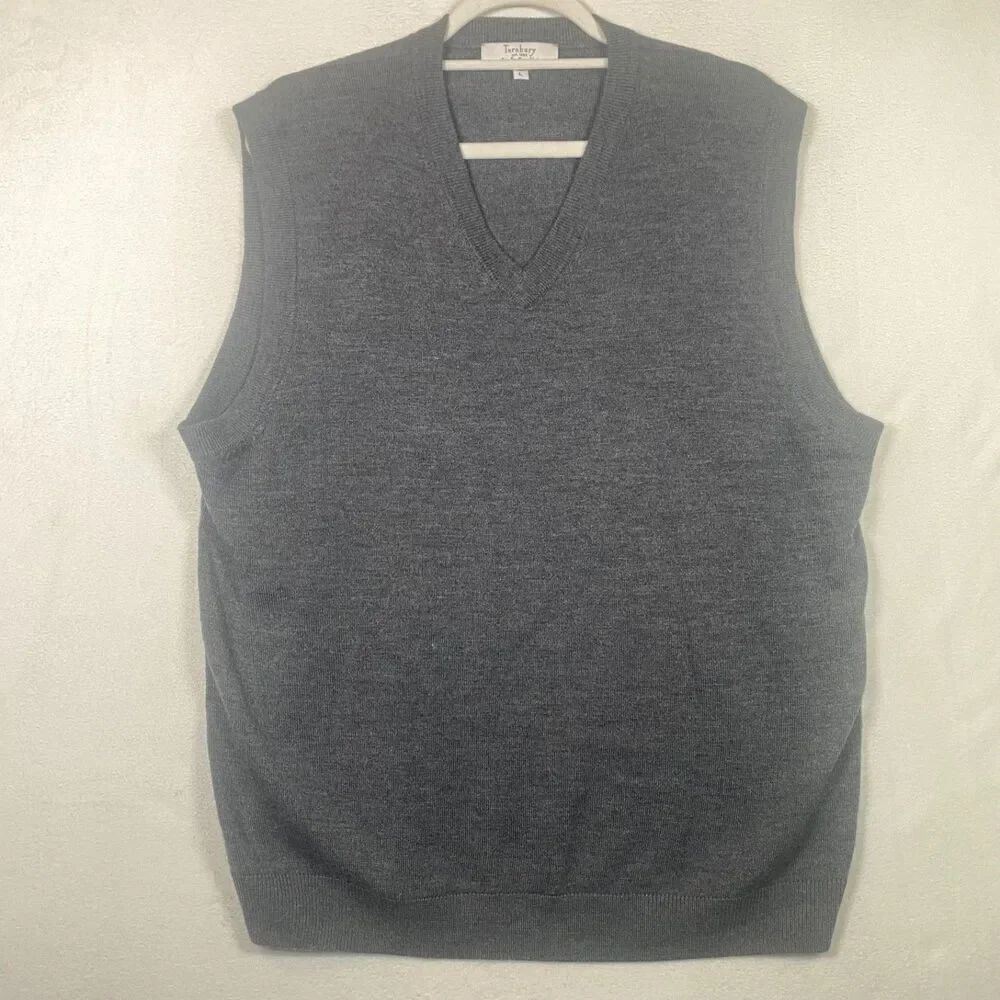 Turnbury 100% Merino Wool Gray Knit Sweater Vest Men’s Size L Sleeveless V-Neck